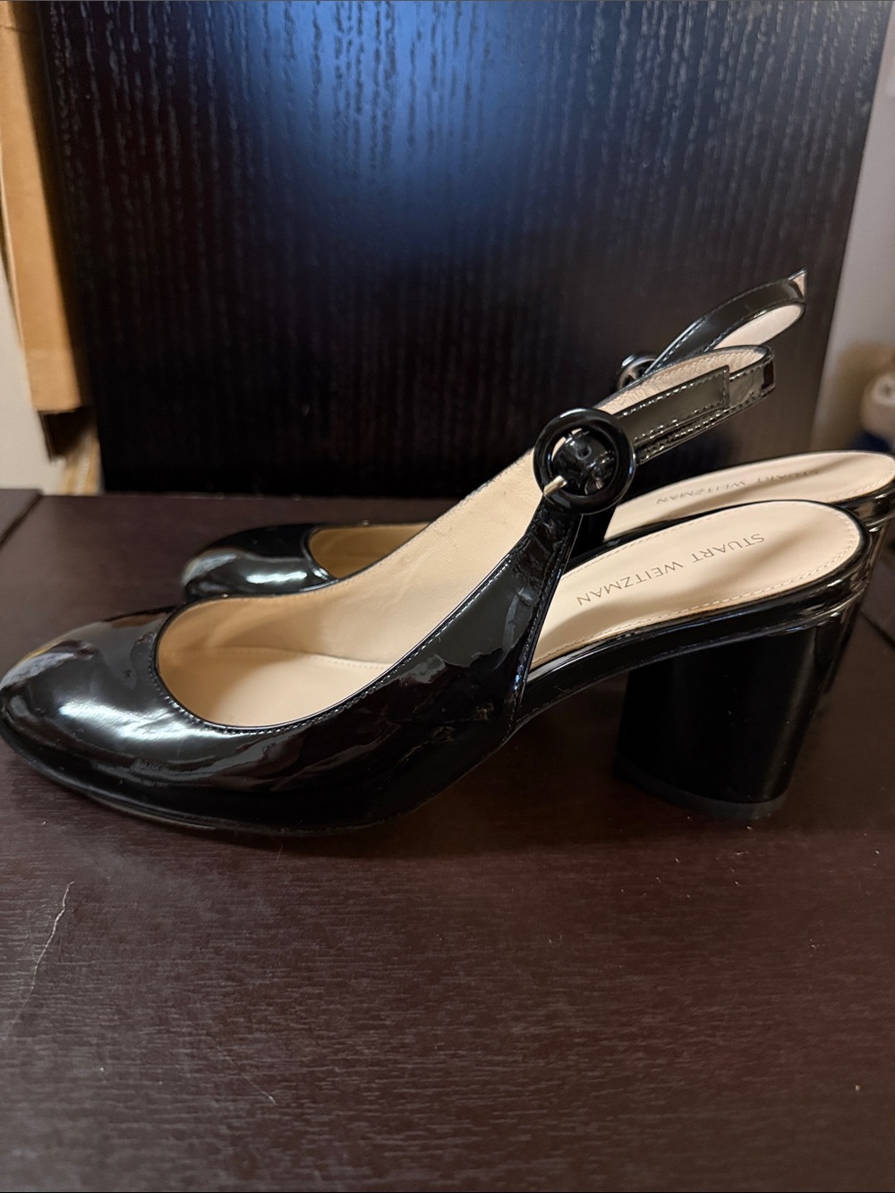 Stuart Weitzman Black Patent Slingback Mules - Picture 6 of 7